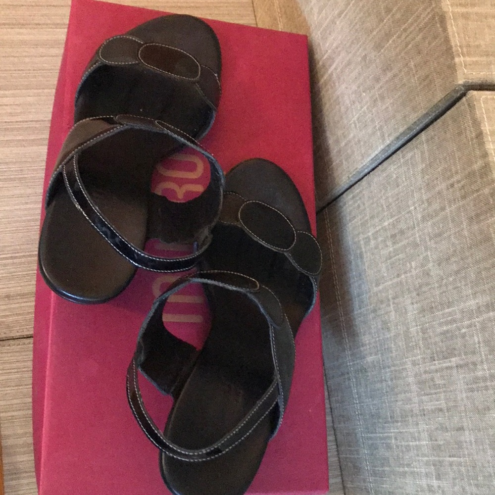 Black patent leather sandals